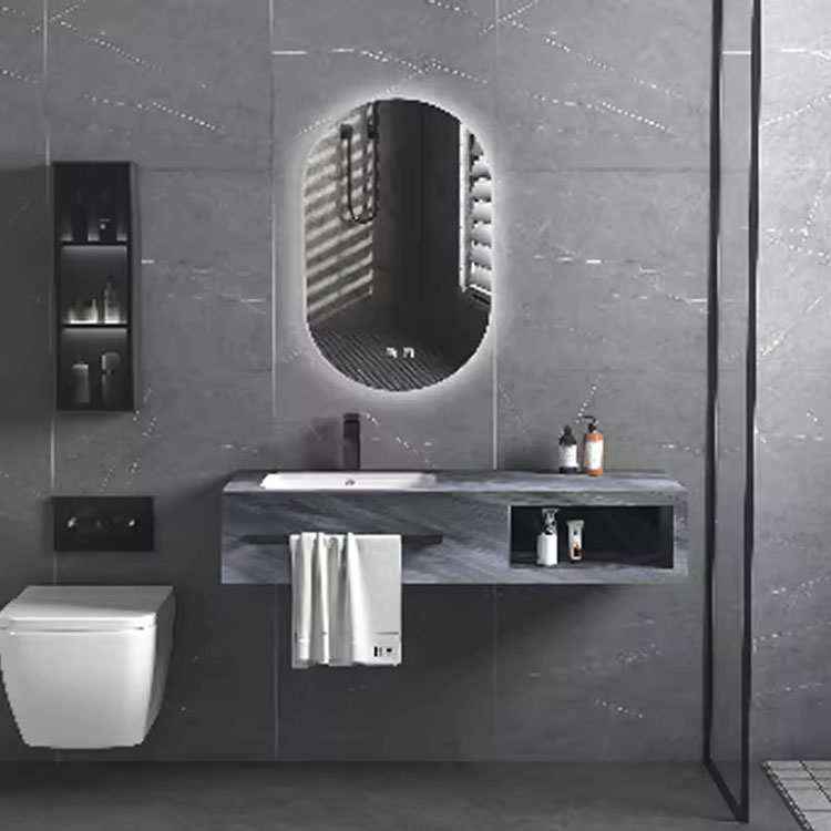 Vanity phòng tắm bằng đá cẩm thạch sang trọng với gương LED